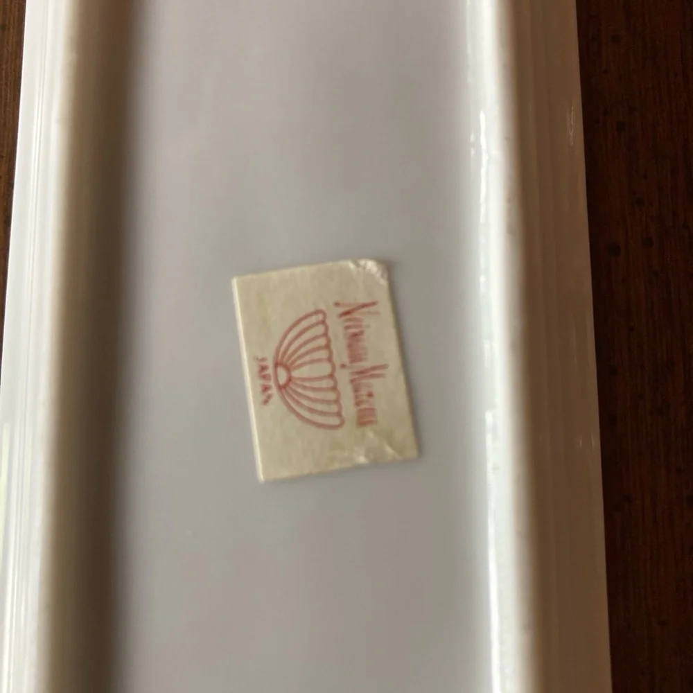 Neiman Marcus 9” rose floral ceramic letter opener holder olive trinket dish Vtg